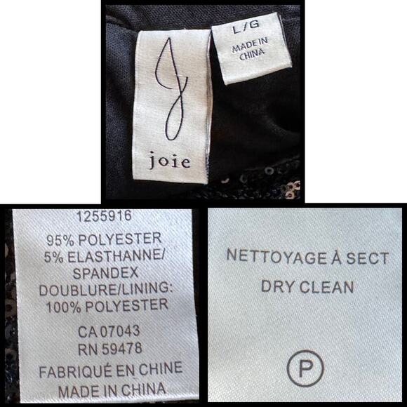 Joie Women's Sequin Puff Sleeve Back Zip Size Large Black Cocktail Evening Dress - Picture 11 of 11